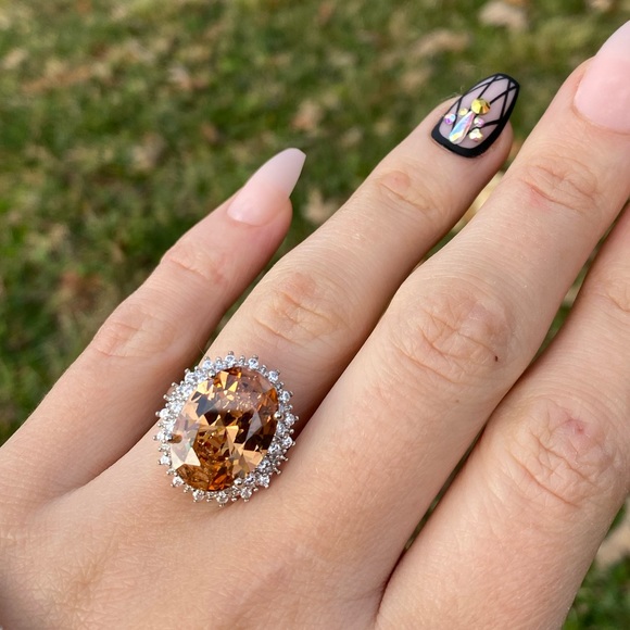 Gorgeous Huge 925 Silver Ring Champagne Crystal - Picture 5 of 15